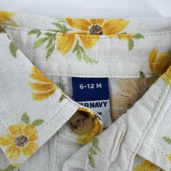 Old Navy Toddler Boys Linen Blend Shirt Short Sleeve Floral Print 6-12 months - Picture 4 of 7